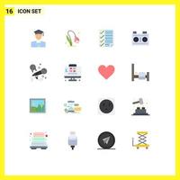 User Interface Pack of 16 Basic Flat Colors of karaoke photo check media report Editable Pack of Creative Vector Design Elements