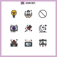 9 User Interface Filledline Flat Color Pack of modern Signs and Symbols of halloween pin forbidden marker television Editable Vector Design Elements