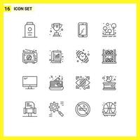 Set of 16 Commercial Outlines pack for broadcast survival smart phone outdoor camping Editable Vector Design Elements