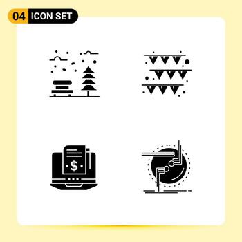 Modern Set of 4 Solid Glyphs and symbols such as autumn model tree garland digital Editable Vector Design Elements