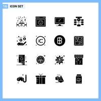 Group of 16 Modern Solid Glyphs Set for database chart computer flow pc Editable Vector Design Elements