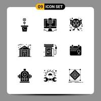 Modern Set of 9 Solid Glyphs and symbols such as tree house computer forest ghost Editable Vector Design Elements