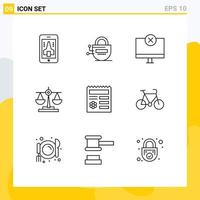 Set of 9 Modern UI Icons Symbols Signs for basic law computers justice monitor Editable Vector Design Elements