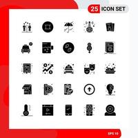 Group of 25 Solid Glyphs Signs and Symbols for id card id umbrella news broadcasting Editable Vector Design Elements