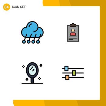 Mobile Interface Filledline Flat Color Set of 4 Pictograms of climate cv night application hand Editable Vector Design Elements