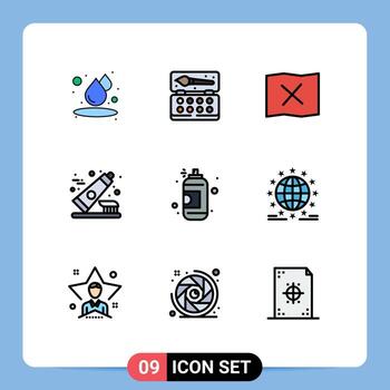 Modern Set of 9 Filledline Flat Colors and symbols such as paint art map spray toothpaste Editable Vector Design Elements