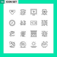 Outline Pack of 16 Universal Symbols of clock funds entertainment credit safe Editable Vector Design Elements