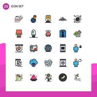 Pictogram Set of 25 Simple Filled line Flat Colors of tree hill world landscape game Editable Vector Design Elements