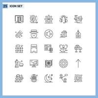 Set of 25 Vector Lines on Grid for megaphone sound setting head phone message Editable Vector Design Elements