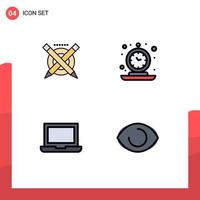 Pictogram Set of 4 Simple Filledline Flat Colors of pencil device line old macbook Editable Vector Design Elements