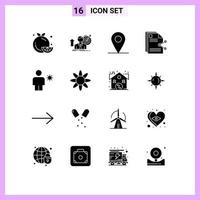 Set of 16 Commercial Solid Glyphs pack for avatar share achieve sharing content Editable Vector Design Elements