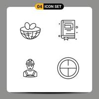 Mobile Interface Line Set of 4 Pictograms of eggs avatar spring notepad supervisor Editable Vector Design Elements