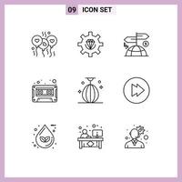 Set of 9 Commercial Outlines pack for bag cassette programming audio cassette marketing Editable Vector Design Elements