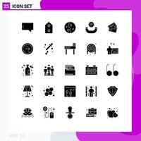 Pack of 25 Modern Solid Glyphs Signs and Symbols for Web Print Media such as cards creditcard salon ring call Editable Vector Design Elements