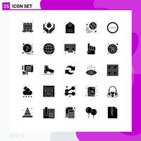 Group of 25 Solid Glyphs Signs and Symbols for user interface renewable goal basketball ball Editable Vector Design Elements