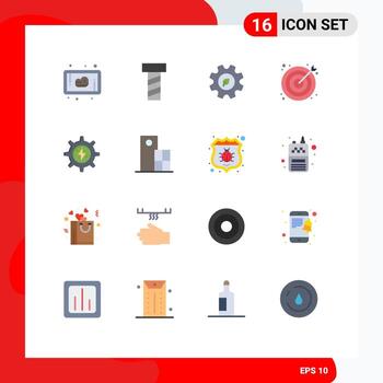 User Interface Pack of 16 Basic Flat Colors of power energy environment gear target Editable Pack of Creative Vector Design Elements