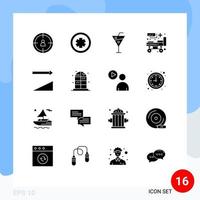 Solid Glyph Pack of 16 Universal Symbols of sorting ascending beach drinks patient bed hospital Editable Vector Design Elements