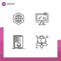 4 User Interface Line Pack of modern Signs and Symbols of earth check internet ecommerce listing Editable Vector Design Elements