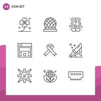 Outline Pack of 9 Universal Symbols of health ribbon dome layout mobile Editable Vector Design Elements