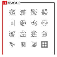 Group of 16 Modern Outlines Set for knowledge e dollar book stretcher Editable Vector Design Elements