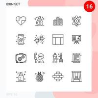 Set of 16 Modern UI Icons Symbols Signs for science achievement building real office Editable Vector Design Elements