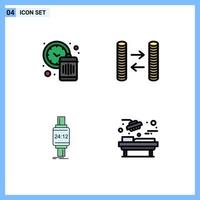 Set of 4 Modern UI Icons Symbols Signs for clock watch waste money android Editable Vector Design Elements