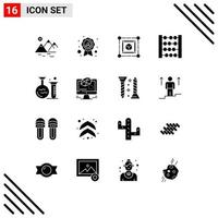 Pack of 16 Modern Solid Glyphs Signs and Symbols for Web Print Media such as animation lab cube flask toy Editable Vector Design Elements