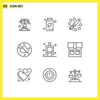 9 User Interface Outline Pack of modern Signs and Symbols of room urinal color weather cloudless Editable Vector Design Elements