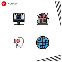 Mobile Interface Filledline Flat Color Set of 4 Pictograms of ad mind billboard shopping solving Editable Vector Design Elements