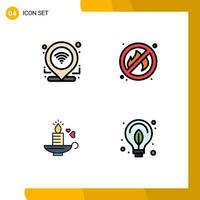 Pictogram Set of 4 Simple Filledline Flat Colors of check in heart connection place energy Editable Vector Design Elements