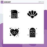 Universal Icon Symbols Group of 4 Modern Solid Glyphs of card love clams crypto currency letter Editable Vector Design Elements