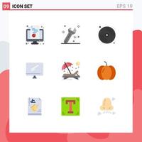 Group of 9 Flat Colors Signs and Symbols for beach imac cd device computer Editable Vector Design Elements