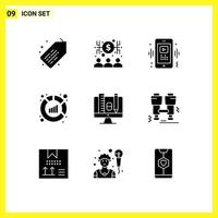 9 Universal Solid Glyph Signs Symbols of education analysis smart sales analytics Editable Vector Design Elements