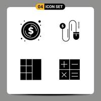 Pack of 4 Modern Solid Glyphs Signs and Symbols for Web Print Media such as circle calculator money marketing mini Editable Vector Design Elements