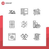 User Interface Pack of 9 Basic Outlines of phone favorite develop devices pin Editable Vector Design Elements