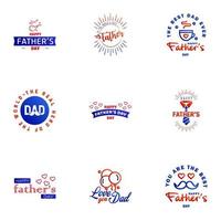 Happy Fathers Day greeting Card 9 Blue and red Calligraphy Vector illustration Editable Vector Design Elements