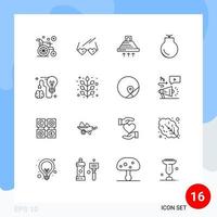 Group of 16 Outlines Signs and Symbols for storming weapons cooking military gun Editable Vector Design Elements