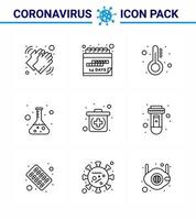 prevención del virus de la corona covid19 consejos para evitar lesiones icono de 9 líneas para la presentación horario de ciencia de emergencia termómetro de laboratorio coronavirus viral 2019nov elementos de diseño de vectores de enfermedades