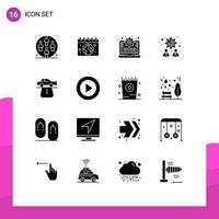 Modern Set of 16 Solid Glyphs Pictograph of authority teamwork day strategy progress Editable Vector Design Elements