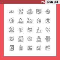 Pack of 25 Modern Lines Signs and Symbols for Web Print Media such as development computer up coding printer Editable Vector Design Elements