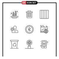 Set of 9 Modern UI Icons Symbols Signs for personal gear container efficiency layout Editable Vector Design Elements