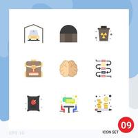 Set of 9 Modern UI Icons Symbols Signs for hemisphere brain garbage hotel backbag Editable Vector Design Elements