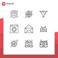 9 Universal Outlines Set for Web and Mobile Applications message page head shot interface browser Editable Vector Design Elements