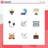 Modern Set of 9 Flat Colors Pictograph of drawing hardware online gadget cord Editable Vector Design Elements