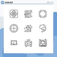 Universal Icon Symbols Group of 9 Modern Outlines of female golf soldier computers military army Editable Vector Design Elements