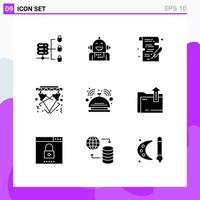 Editable Vector Line Pack of 9 Simple Solid Glyphs of bell electricity school light disco Editable Vector Design Elements