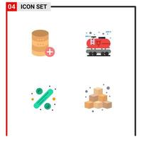 Mobile Interface Flat Icon Set of 4 Pictograms of database power storage economic sales Editable Vector Design Elements