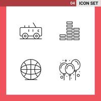 Set of 4 Vector Filledline Flat Colors on Grid for hummer balloons music globe carnival Editable Vector Design Elements