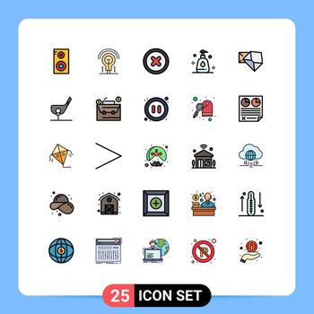 paquete de interfaz de usuario de 25 colores planos básicos de línea rellena de mensaje de destino correo cancelado elementos de diseño vectorial editables limpios vector