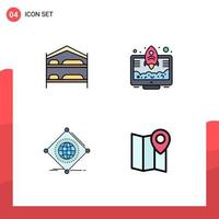 4 User Interface Filledline Flat Color Pack of modern Signs and Symbols of bed internet hotel startup of Editable Vector Design Elements